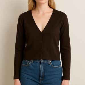 Ann Taylor LOFT Dark Brown V-Neck Button Front Cardigan Sweater Medium